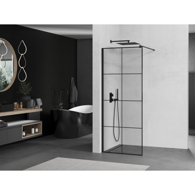 Mexen Kioto Duschwand Walk-in 80 x 200 cm, schwarzes Gitter 8 mm, schwarz - 800-080-101-70-77