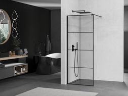 Mexen Kioto ścianka prysznicowa Walk-in 90 x 200 cm, czarny wzór 8 mm, czarna - 800-090-101-70-77