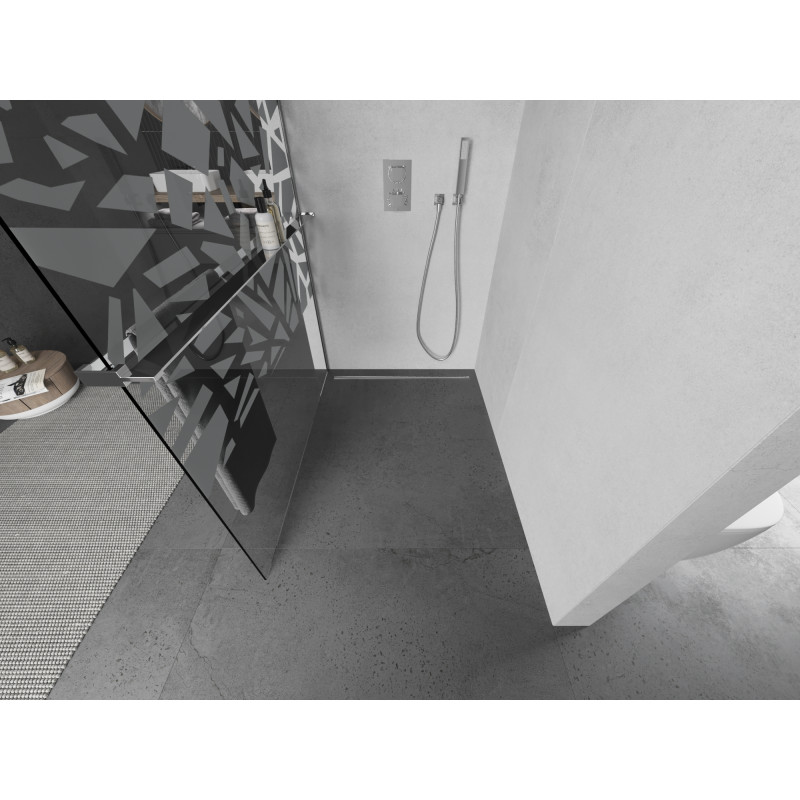 Mexen Kioto+ Duschwand mit Regal Walk-in 70 x 200 cm, weißes Muster, Chrom - 800-070-121-01-85