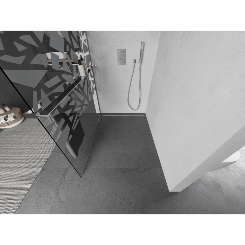 Mexen Kioto+ ścianka prysznicowa z półką Walk-in 70 x 200 cm, biały wzór, chrom - 800-070-121-01-85