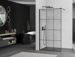 Mexen Kioto ścianka prysznicowa Walk-in 100 x 200 cm, czarny wzór 8 mm, czarna - 800-100-101-70-77