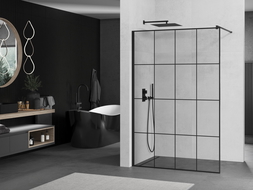 Mexen Kioto ścianka prysznicowa Walk-in 140 x 200 cm, transparent/czarny wzór 8 mm, czarna - 800-140-101-70-77