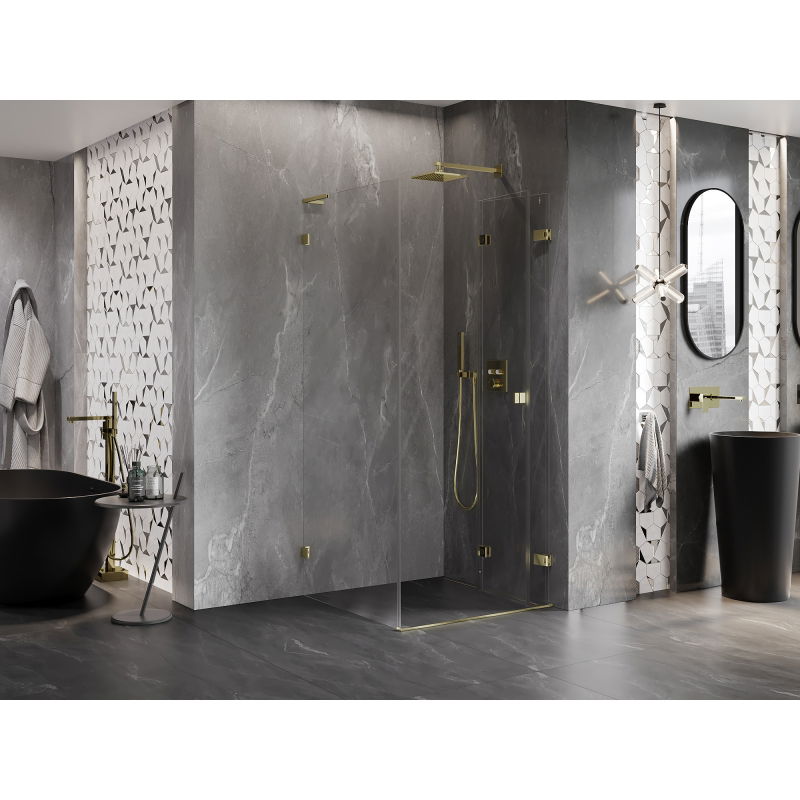 Mexen Lunar-F L Folding Shower Enclosure Right 100 x 100 cm, Transparent, Gold - 836L-100-100-50-00-P