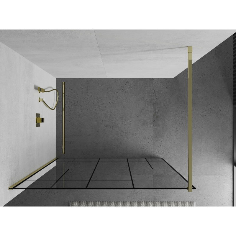 Mexen Kioto douchewand Walk-in 130 x 200 cm, zwart patroon 8 mm, goud - 800-130-101-50-78