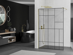 Mexen Kioto ścianka prysznicowa Walk-in 140 x 200 cm, czarny wzór 8 mm, złota - 800-140-101-50-78