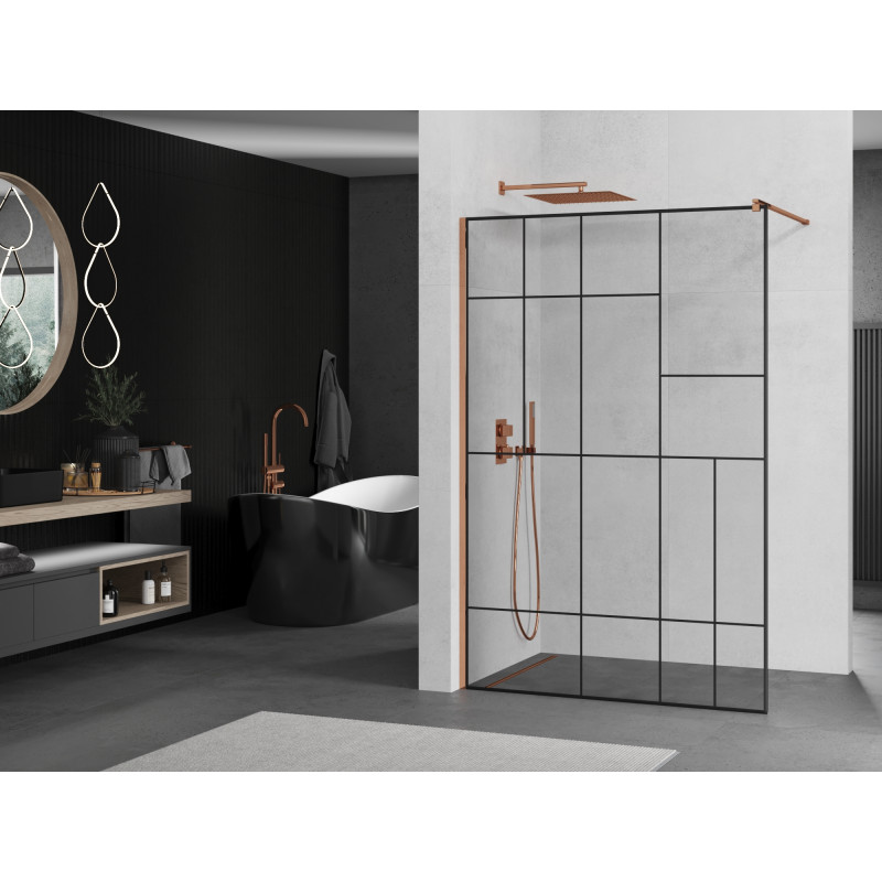 Mexen Kioto mampara de ducha Walk-in 70 x 200 cm, patrón negro 8 mm, oro rosado - 800-070-101-60-78
