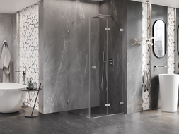 Mexen Lunar-F Duschkabine faltbare rechte Seite 90 x 90 cm, transparent, gebürsteter Nickel - 836-090-090-97-00-P