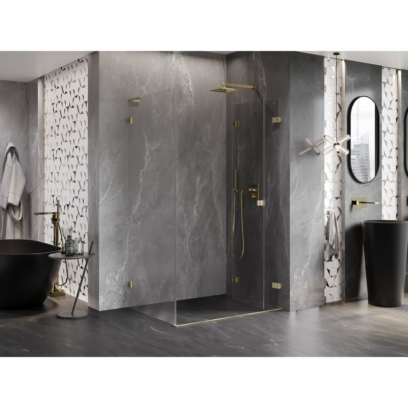 Mexen Lunar-F L right foldable shower enclosure 75 x 70 cm, transparent, brushed gold - 836L-075-070-55-00-P