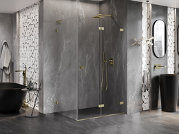 Mexen Lunar-F L opvouwbare douchecabine rechts 100 x 70 cm, transparant, goud geborsteld - 836L-100-070-55-00-P