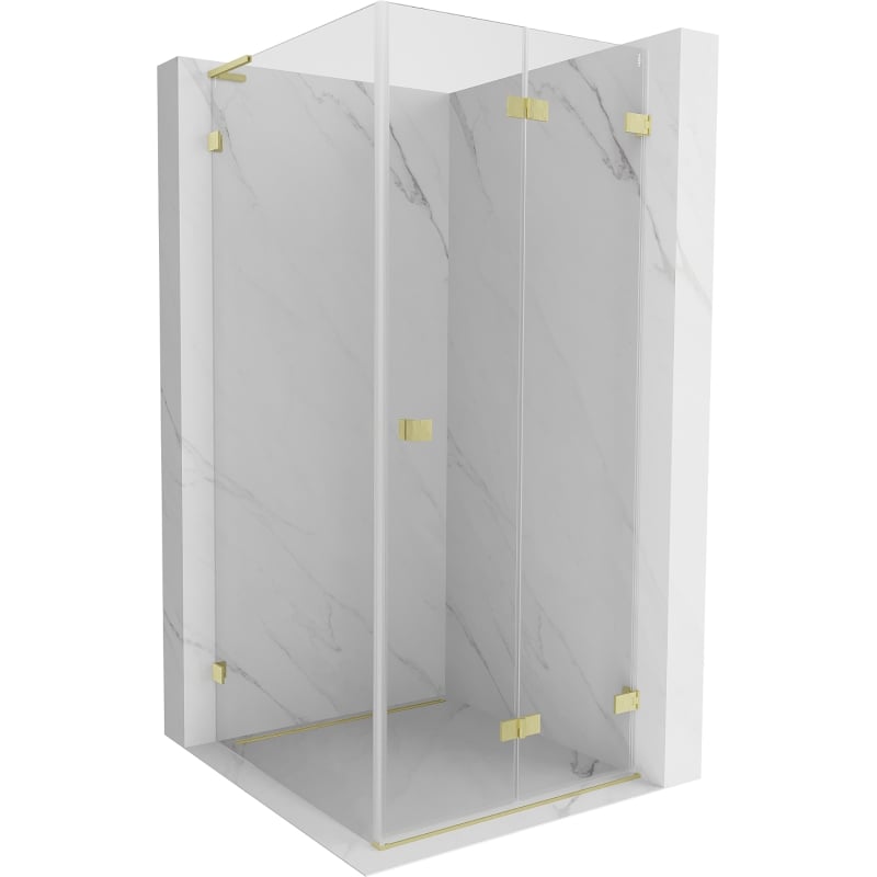 Mexen Lunar-F L cabina de ducha plegable derecha 90 x 90 cm, transparente, oro cepillado - 836L-090-090-55-00-P