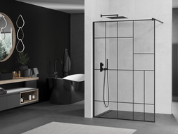 Mexen Kioto ścianka prysznicowa Walk-in 100 x 200 cm, czarny wzór 8 mm, czarna - 800-100-101-70-78