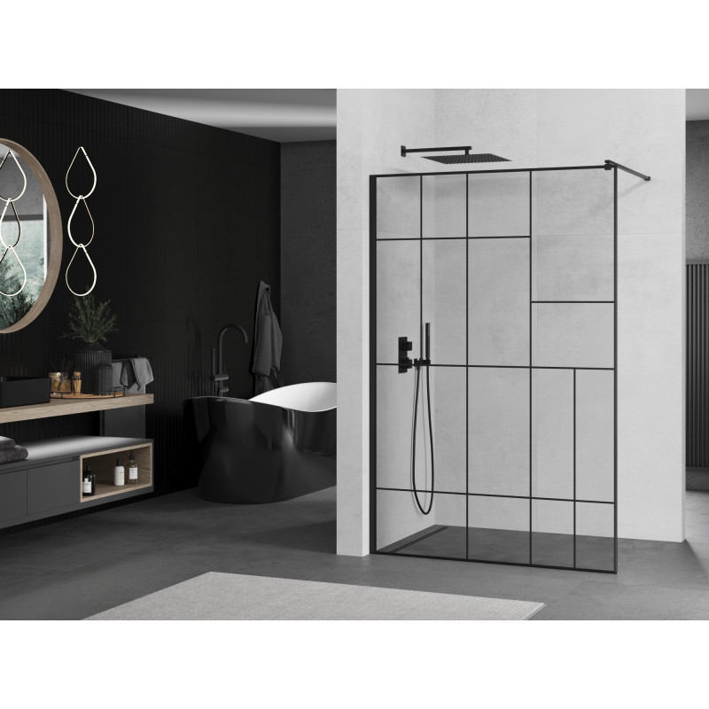 Mexen Kioto mampara de ducha Walk-in 130 x 200 cm, patrón negro de 8 mm, negro - 800-130-101-70-78