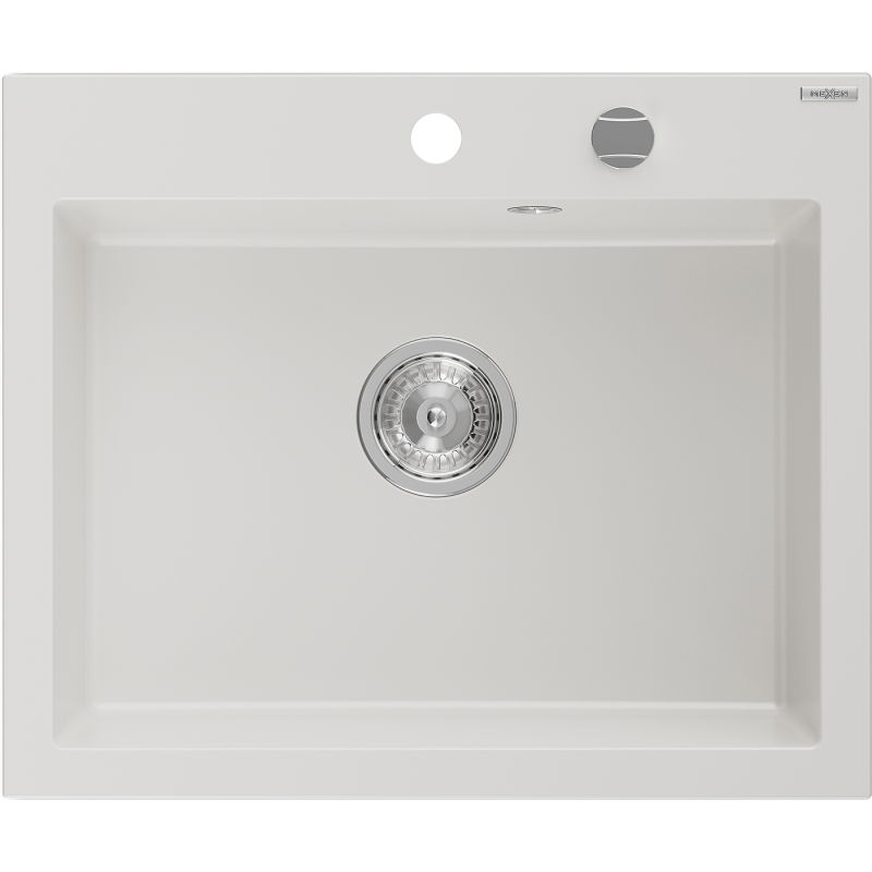 Mexen Elix lavello in granito 1-vasca 600 x 500 mm, bianco, sifone cromato - 6525601005-20