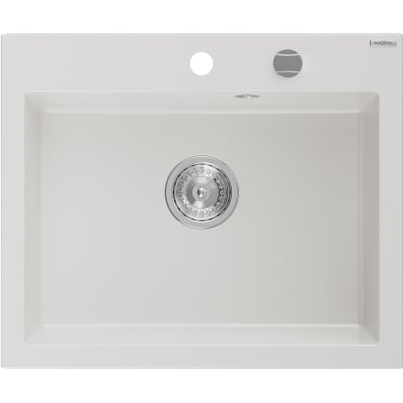 Mexen Elix granieten gootsteen 1-baks, 600 x 500 mm, wit, sifon chroom - 6525601005-20