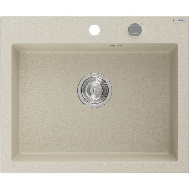 Mexen Elix granieten gootsteen 1-kamer 600 x 500 mm, beige, chrom sifon - 6525601005-69