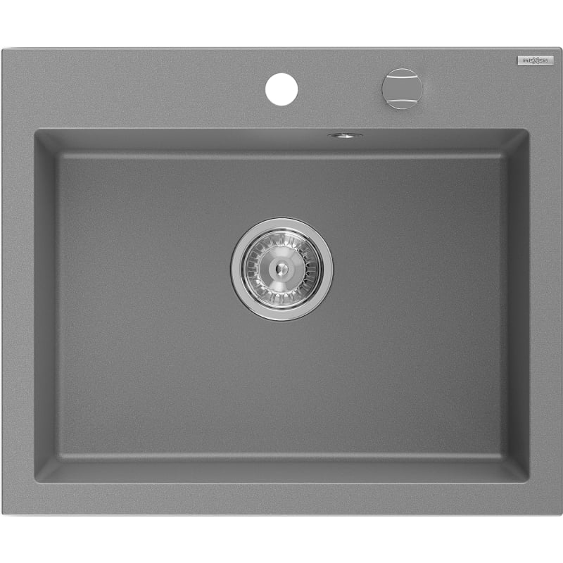 Mexen Elix graniittinen 1-altaan keittiöallas, 600 x 500 mm, harmaa, krominen hajulukko - 6525601005-71