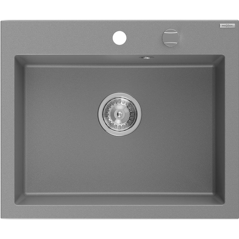 Mexen Elix Granitspüle 1-Becken 600 x 500 mm, grau, Siphon Chrom - 6525601005-71