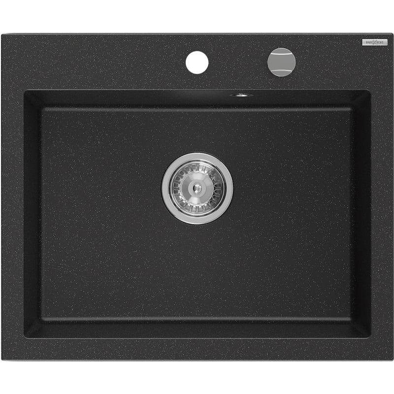 Mexen Elix graniidist köögivalamu, ühekohaline, 600 x 500 mm, must/hõbedane metalliik, kroom sifoon - 6525601005-73