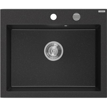 Mexen Elix graniidist köögivalamu, ühekohaline, 600 x 500 mm, must/hõbedane metalliik, kroom sifoon - 6525601005-73