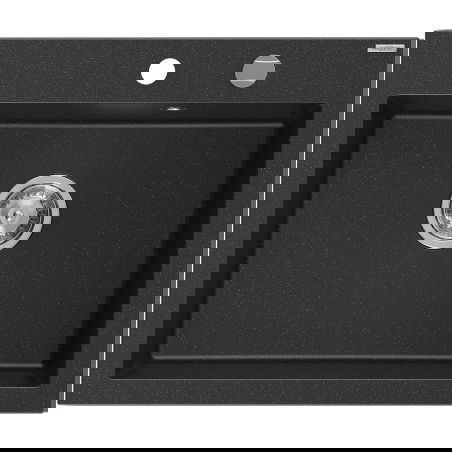 Mexen Elix Granitspüle 1-becken 600 x 500 mm, Schwarz/Silber Metallic, Siphon Chrom - 6525601005-73