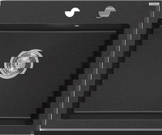 Mexen Elix évier en granit 1 bac 600 x 500 mm, noir/argent métallique, siphon chromé - 6525601005-73