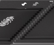 Mexen Elix fregadero de granito de 1 seno 600 x 500 mm, negro/metálico plateado, sifón cromado - 6525601005-73