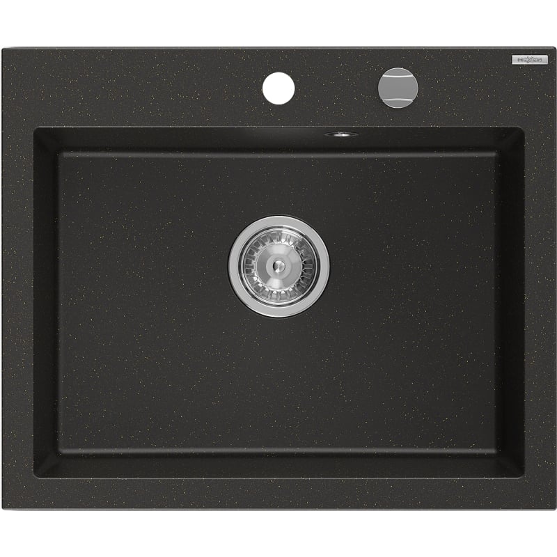 Mexen Elix granitais izlietne ar 1 nodalījumu, 600 x 500 mm, melns/zelts metālika, sifons hroms - 6525601005-75