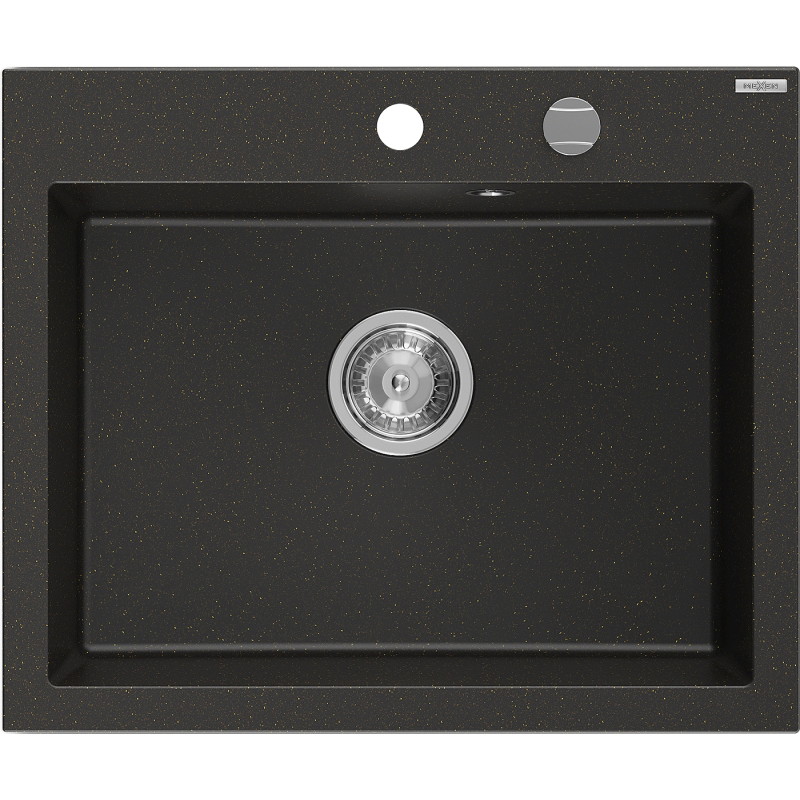 Mexen Elix Sudoper od granita s jednom komorom 600 x 500 mm, crni/zlatni metalik, sifon krom - 6525601005-75