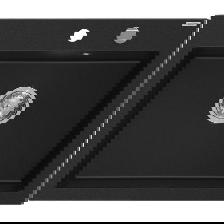 Mexen Elix granieten gootsteen 1-komors 600 x 500 mm, zwart, chroom sifon - 6525601005-77