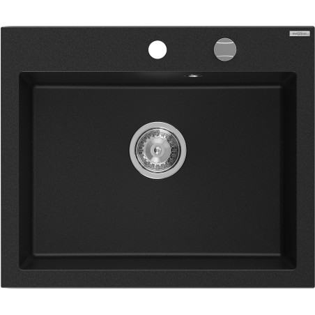 Mexen Elix Granitspüle 1-Becken 600 x 500 mm, schwarz, Chrom-Siphon - 6525601005-77