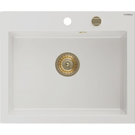 Mexen Elix évier en granit 1-bac 600 x 500 mm, blanc, siphon doré - 6525601005-20-G