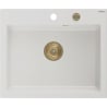 Mexen Elix évier en granit 1-bac 600 x 500 mm, blanc, siphon doré - 6525601005-20-G