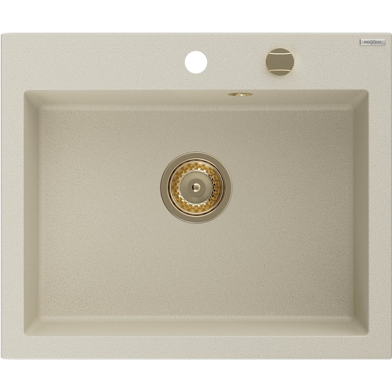 Mexen Elix évier en granit 1-bac 600 x 500 mm, beige, siphon doré - 6525601005-69-G