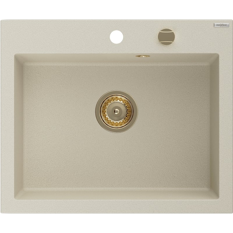 Mexen Elix granitni sudoper s 1 komorom 600 x 500 mm, bež, sifon zlatni - 6525601005-69-G