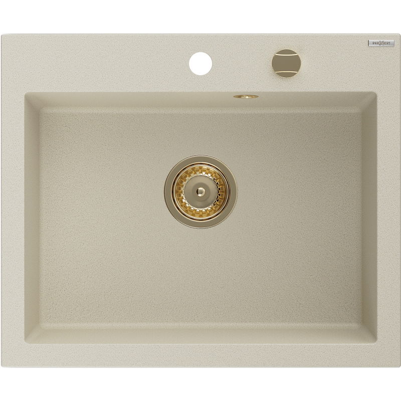 Mexen Elix lavello in granito a 1 vasca 600 x 500 mm, beige, sifone dorato - 6525601005-69-G