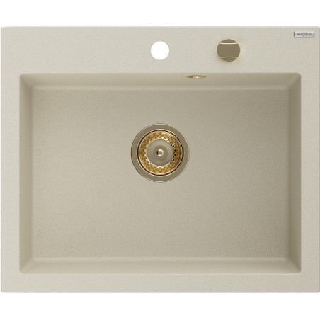 Mexen Elix granitni sudoper s 1 komorom 600 x 500 mm, bež, sifon zlatni - 6525601005-69-G