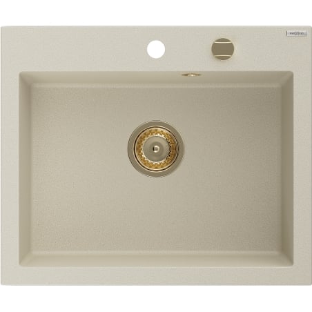 Mexen Elix zlewozmywak granitowy 1-komorowy 600 x 500 mm, beżowy, syfon złoty - 6525601005-69-G