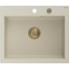 Mexen Elix zlewozmywak granitowy 1-komorowy 600 x 500 mm, beżowy, syfon złoty - 6525601005-69-G