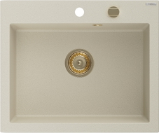 Mexen Elix granitni sudoper s 1 komorom 600 x 500 mm, bež, sifon zlatni - 6525601005-69-G