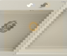 Mexen Elix lavello in granito a 1 vasca 600 x 500 mm, beige, sifone dorato - 6525601005-69-G