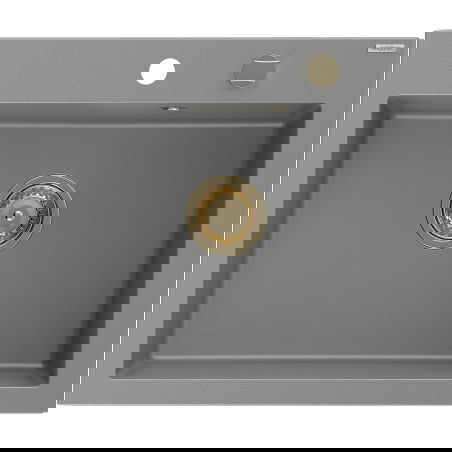 Mexen Elix fregadero de granito de 1 cubeta 600 x 500 mm, gris, sifón dorado - 6525601005-71-G