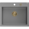 Mexen Elix zlewozmywak granitowy 1-komorowy 600 x 500 mm, szary, syfon złoty - 6525601005-71-G