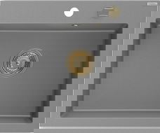 Mexen Elix granieten gootsteen 1-compartiment 600 x 500 mm, grijs, gouden sifon - 6525601005-71-G