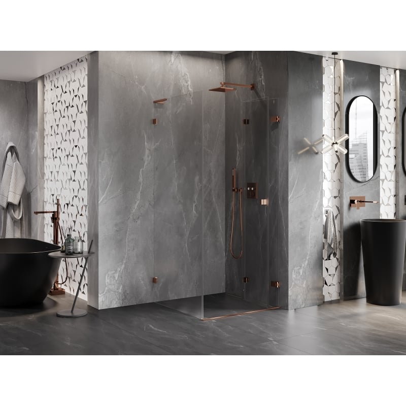 Mexen Lunar-F L folding shower cabin right 80 x 80 cm, transparent, pink gold - 836L-080-080-60-00-P