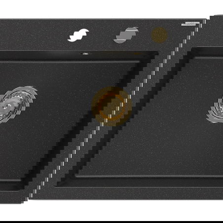 Mexen Elix granieten gootsteen 1-kamer 600 x 500 mm, zwart/zilveren metallic, gouden sifon - 6525601005-73-G