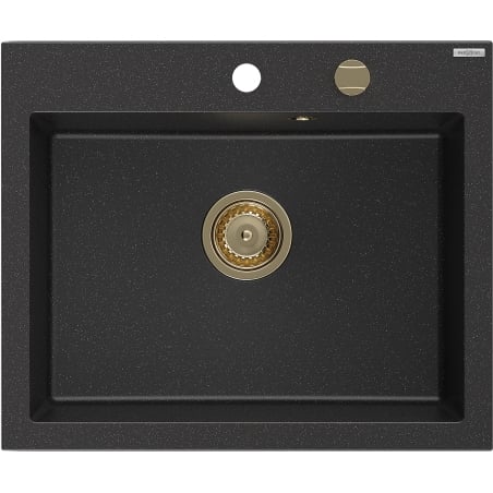 Mexen Elix Granitspüle 1-beckig 600 x 500 mm, schwarz/silber Metallic, Siphon gold - 6525601005-73-G