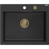 Mexen Elix Granitspüle 1-beckig 600 x 500 mm, schwarz/silber Metallic, Siphon gold - 6525601005-73-G