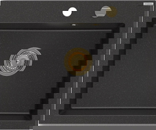 Mexen Elix granite sink 1-bowl 600 x 500 mm, black/silver metallic, gold siphon - 6525601005-73-G