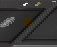 Mexen Elix lavello da cucina in granito 1-vasca 600 x 500 mm, nero/argento metallizzato, sifone dorato - 6525601005-73-G