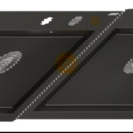 Mexen Elix Granitspüle 1-beckig 600 x 500 mm, schwarz/goldenes Metallic, goldener Siphon - 6525601005-75-G